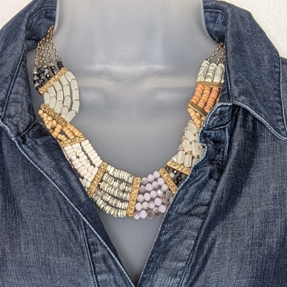 Anthropologie Layers Multiple Stones Beaded Bib Necklace‎